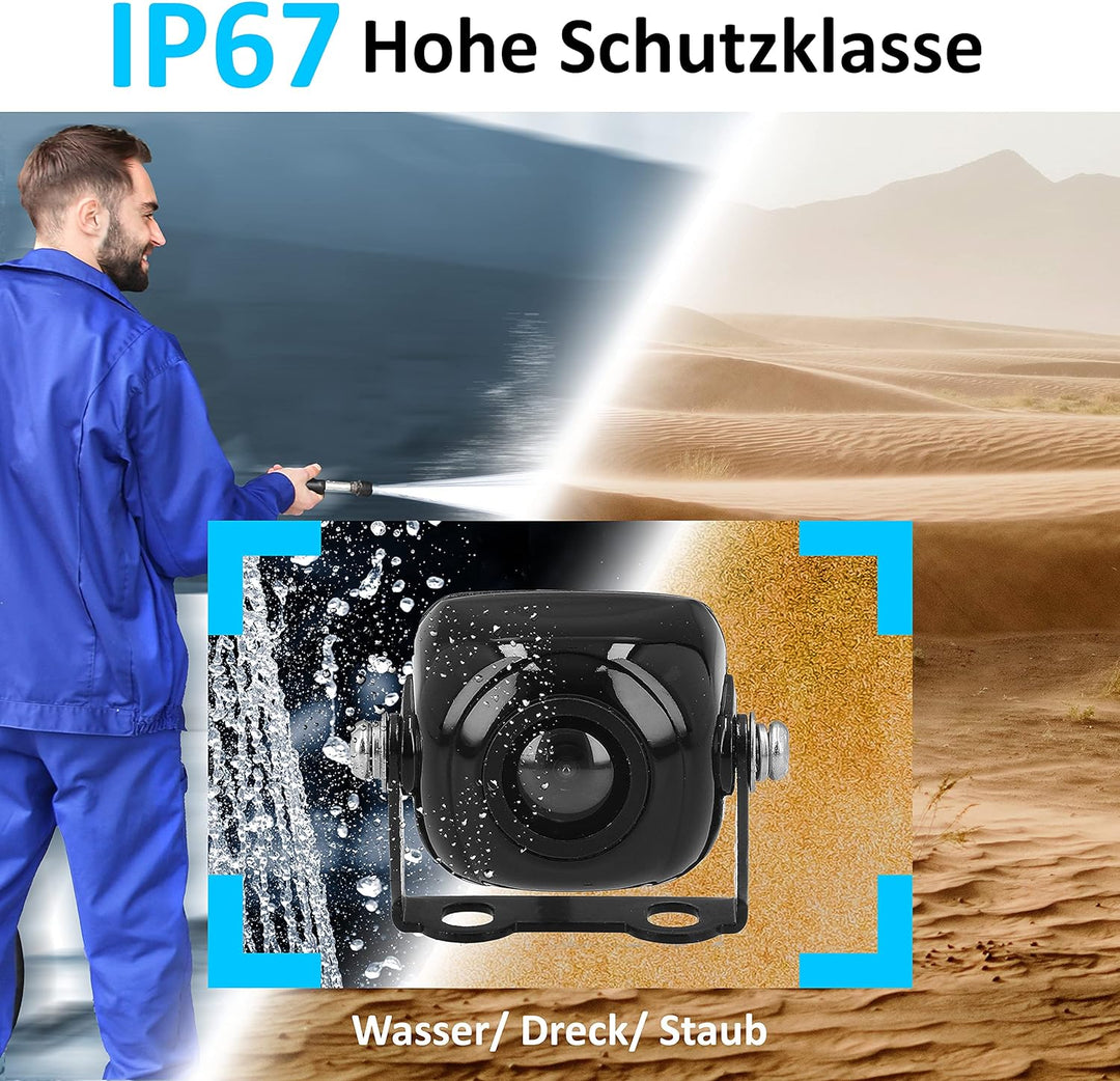 VSG24 23141 – Mini Rückfahrkamera, Kleine Kamera inkl. Verlängerungskabel, Distanzlinien-Anzeige, Fl