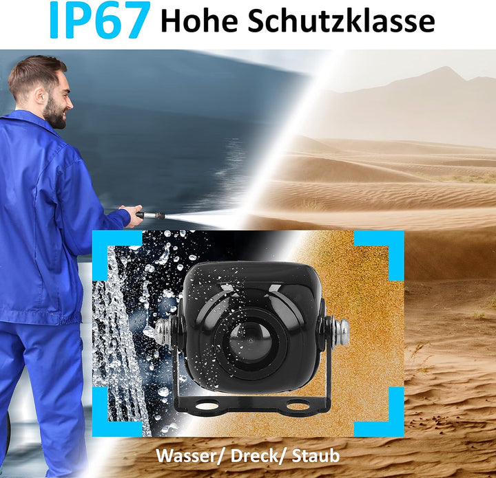 VSG24 23141 – Mini Rückfahrkamera, Kleine Kamera inkl. Verlängerungskabel, Distanzlinien-Anzeige, Fl