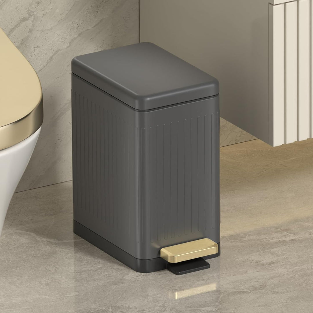 Mbillion Badezimmer-Mülleimer mit Deckel - Edelstahl Schritt Slim Abfalleimer, Metall-Abfallkorb 10L