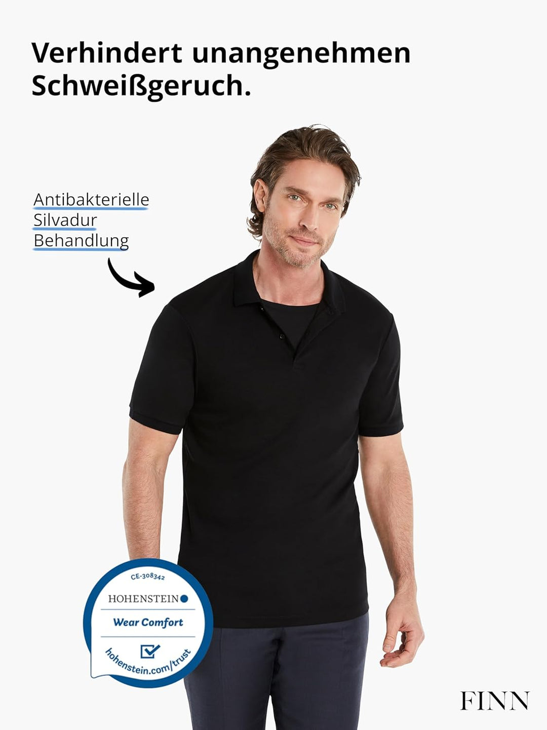 FINN Anti-Schweiss Shirt Herren mit Rundhals und integrierten Achselpads gegen Starkes Schwitzen - A