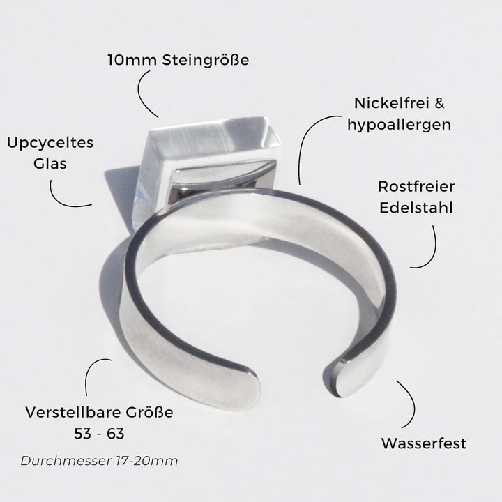 Ring mit Stein (10mm) • Geburtsstein Schmuck Damen bunt • Kleiner Edelstahlring grössenverstellbar (