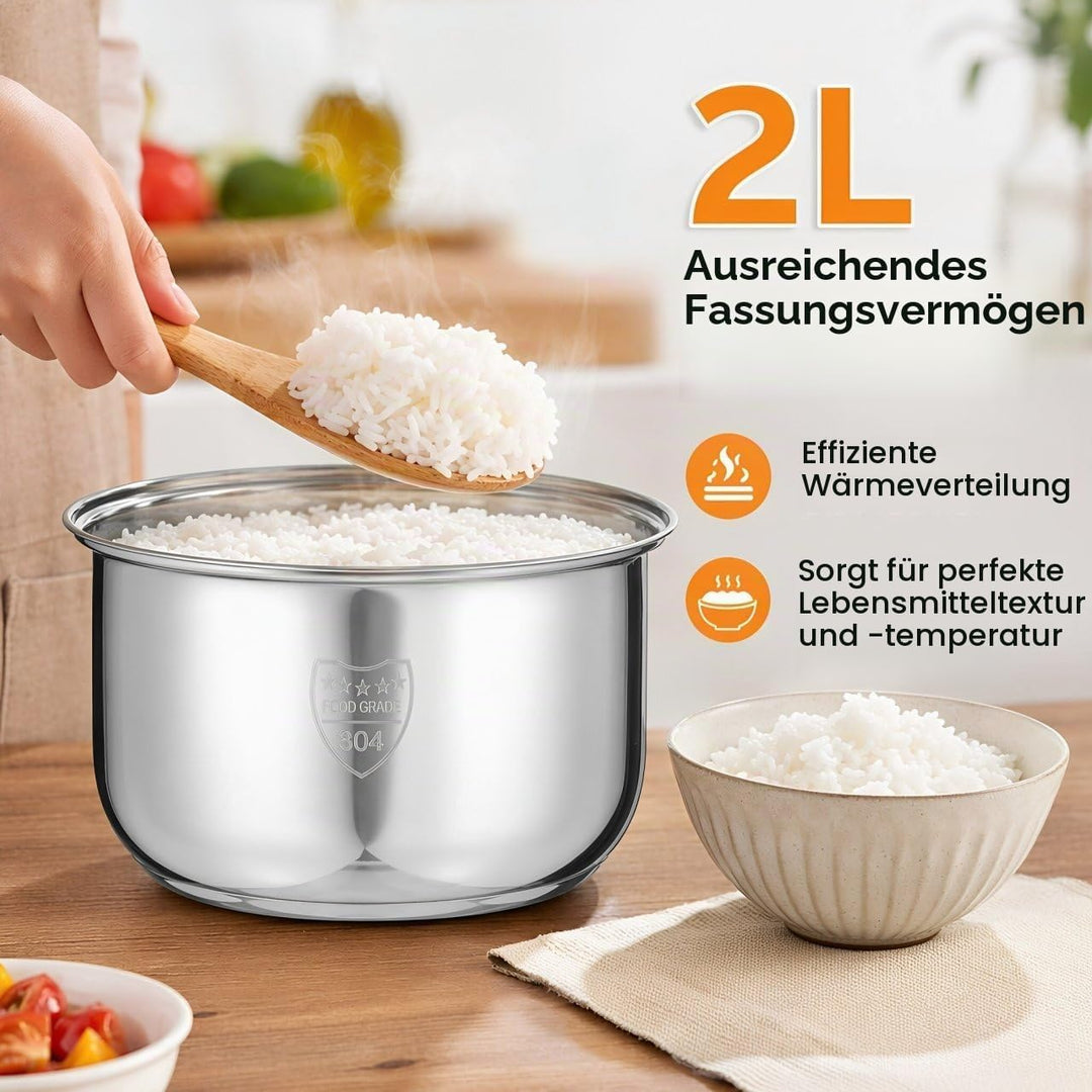 Amosfun Edelstahl Reiskocher Innentopf 2L Universal Ersatztopf FüR Elektrische Reiskocher Zum Kochen