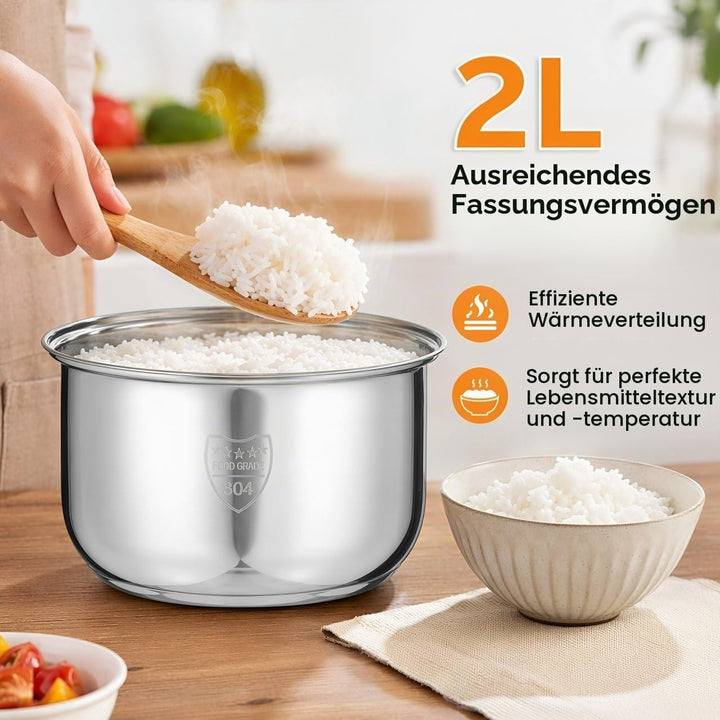 Amosfun Edelstahl Reiskocher Innentopf 2L Universal Ersatztopf FüR Elektrische Reiskocher Zum Kochen