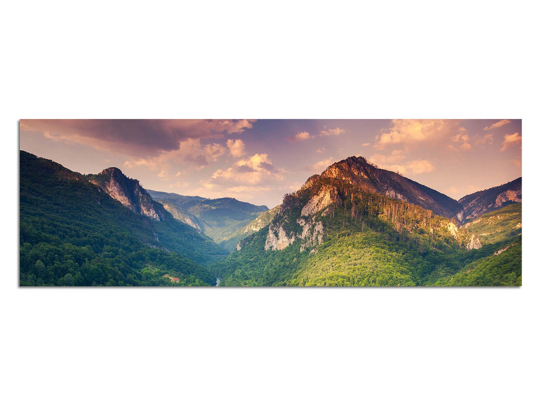 Paul Sinus Art Panoramabild auf Leinwand und Keilrahmen 120x40cm Montenegro Landschaft Gebirge Wald
