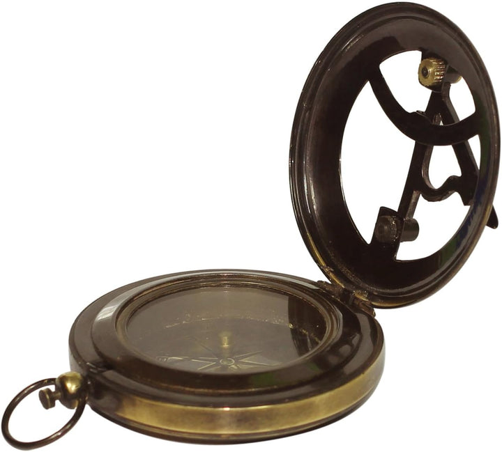 Magnetisches Sonnenuhr-Kompass aus Messing ? 3? Nautisches Gerät mit Gravur I