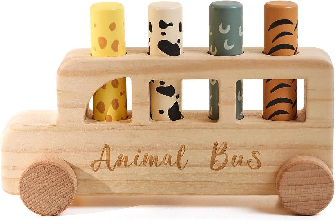 Mamimami Home Holz Pop Up Spielzeug Baby | Montessori-Spielzeug, bunter Tierbus für Kleinkinder | Vo