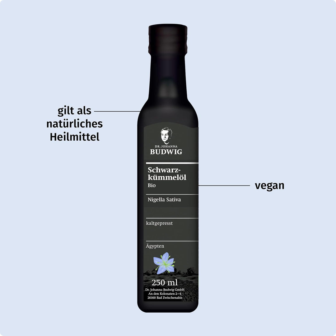 Dr. Budwig Premium Bio Schwarzkümmelöl (250ml) - nigella sativa - ätherisches Öl aus Ägypten - Vitam
