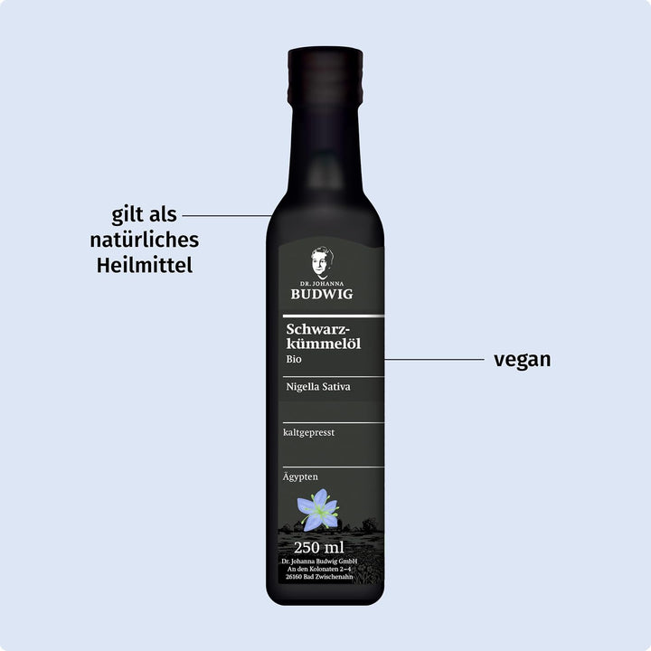 Dr. Budwig Premium Bio Schwarzkümmelöl (250ml) - nigella sativa - ätherisches Öl aus Ägypten - Vitam