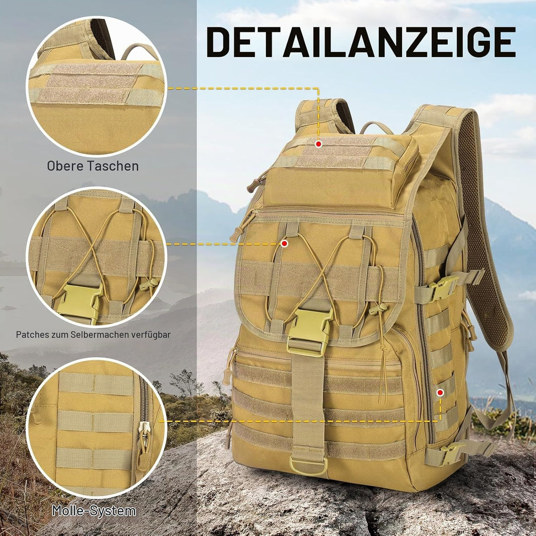 SHANNA Militärrucksack 35L/50L Armee Rucksack Molle, Hohe Kapazität Trekkingrucksack Wanderrucksäcke