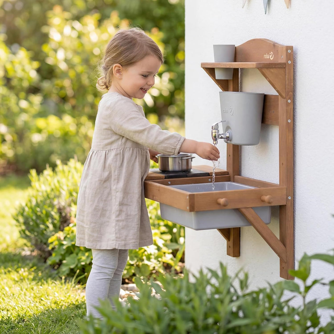 roba Kinder Matschküche zum Hängen - Funktionelle Outdoor Spielküche mit Wasserspender &amp; Zubehör - W