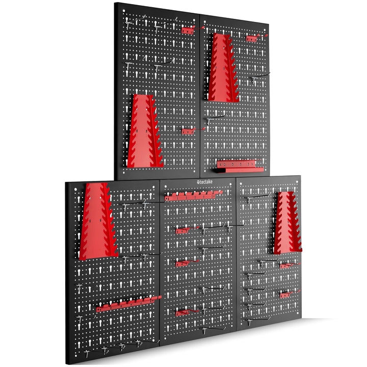 tectake® Werkzeug Lochwand aus Metall, 200 x 60 x 2 cm, Werkzeugwand Lochplatte, inkl. Werkzeughalte