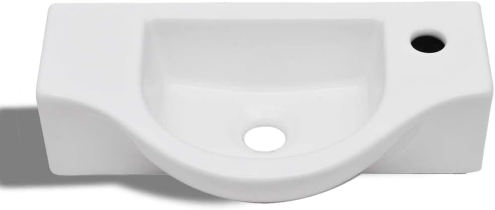 WIFESE Keramik Waschbecken mit Hahnloch Weiss 45x25x12 CM Aufsatzwaschbecken Eckig Badezimmer Möbel