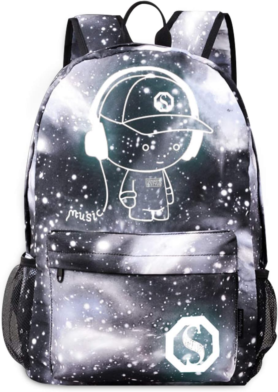 FANDARE Schulrucksack Galaxy Leuchtend Schultasche Junge Mädchen Rucksäcke Schulranzen mit USB Teena