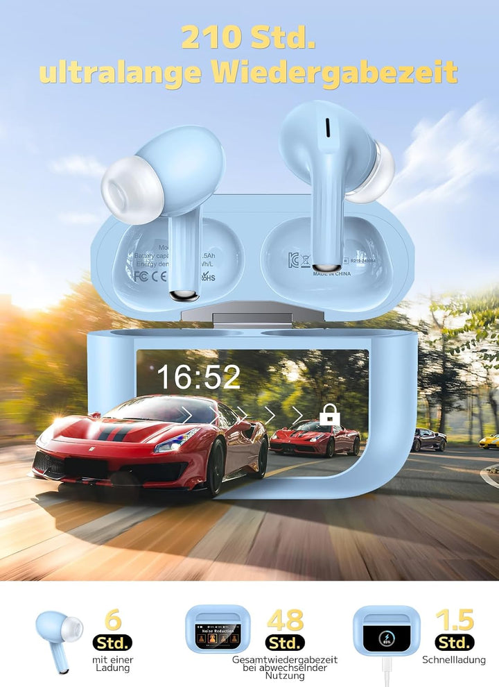 ZZU Kopfhörer Kabellose Bluetooth mit Smart Touchscreen, 48 Std. Laufzeit, Bluetooth 5.4 In-Ear Ohrh