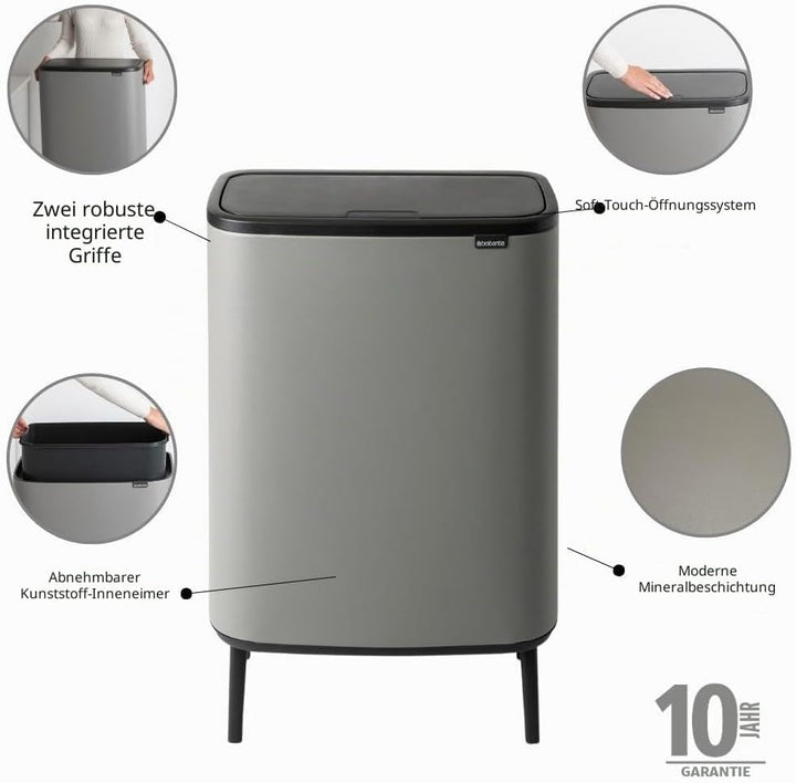 Brabantia 130281 Mülleimer, Mineralbeton Grau, 60 liter 1 Inneneimer (60L) Mineral Concrete Grey, 1