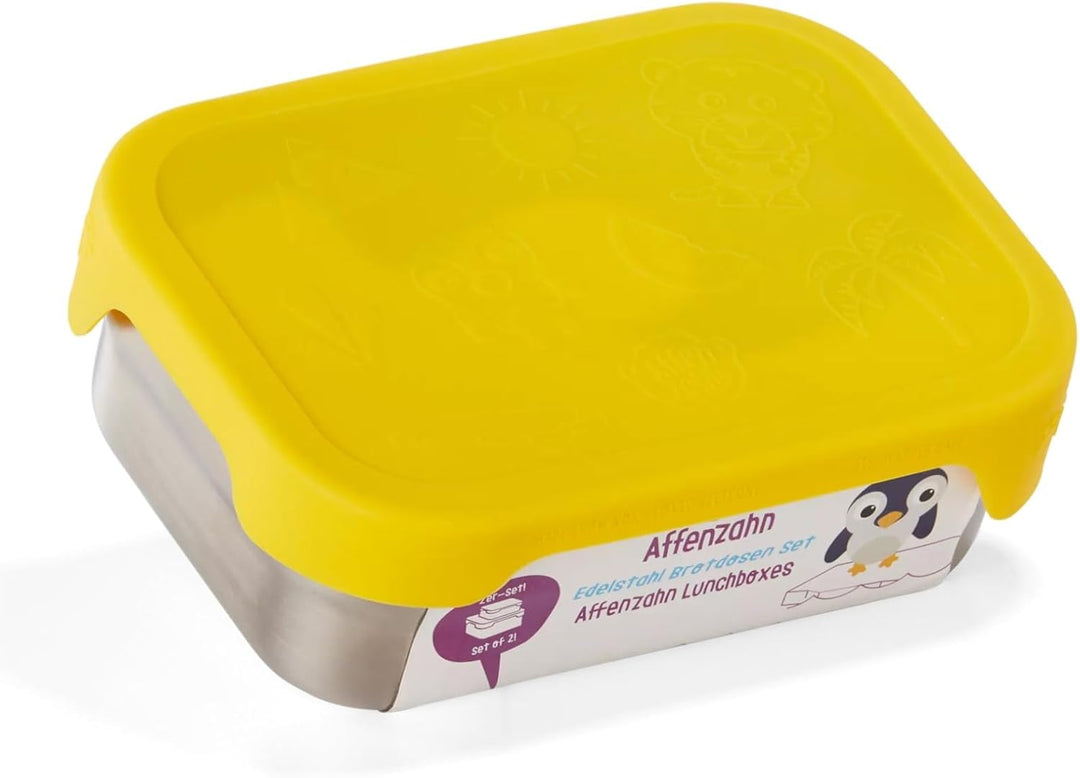 Affenzahn Edelstahl Brotdosen Set inkl. Snack-Box Silikon-Deckel BPA-frei Spülmaschinenfest Tiger, T