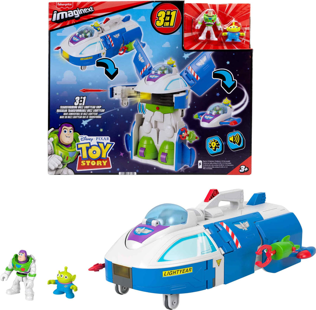 Imaginext Buzz Lightyear Raumschiff mit Figuren | Toy Story Buzz Lightyear Schiff, verwandelt sich m