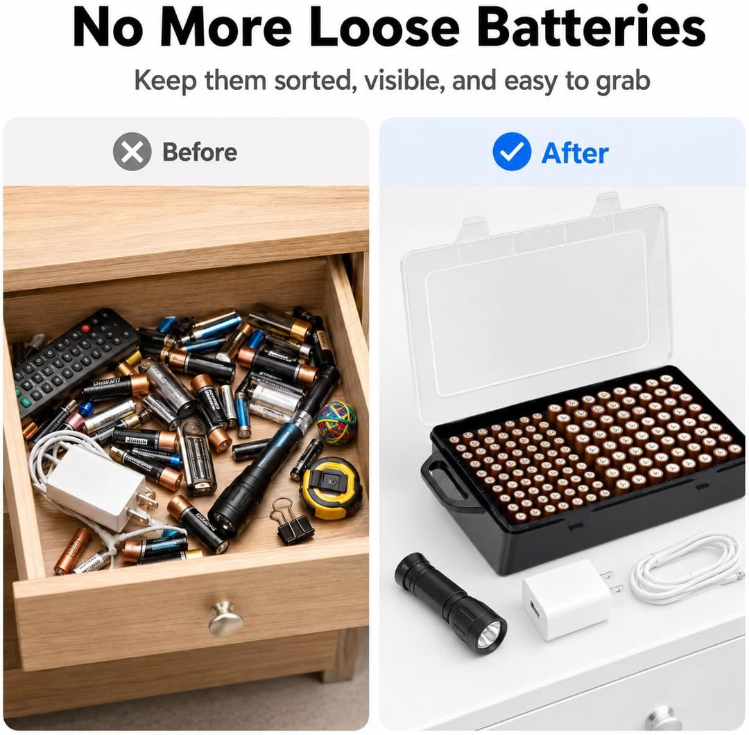 Xuerdon Batterie Aufbewahrungsbox, Batterie Box für 134 Stk. AA & AAA Batterien, Tragbare Garage-Org