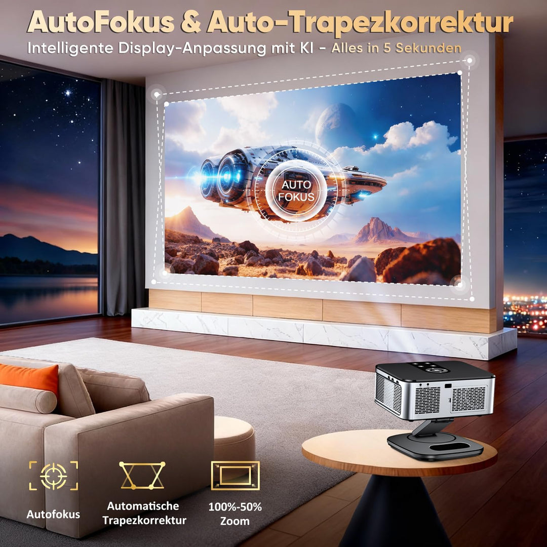 Beamer【1500 ANSI & Google TV】 HORLAT Beamer 4K Heimkino, Full HD 1080P WiFi6 Bluetooth, Autofokus/Tr