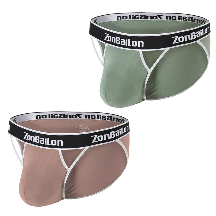 BIATWOWR Herren Dreiecks-Slips mit Extra Bequeme Beutel ohne Etikett und Breitem Bund M Grünbraun, M
