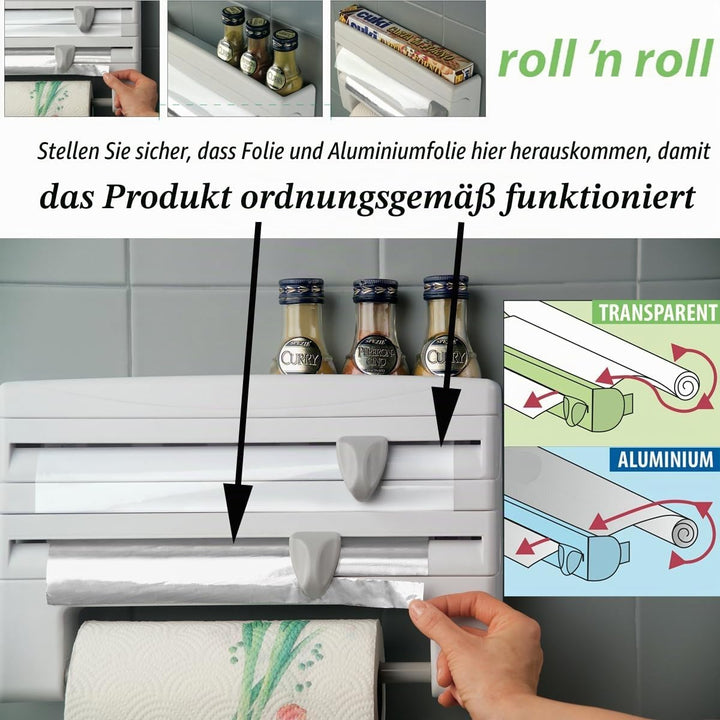 Metaltex 254410 Roll-n-Roll 4-in-1 Küchenrollenhalter, Weiss , 39 x 10 x 25 cm.