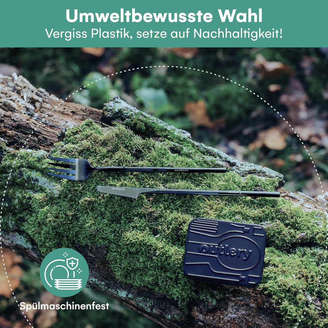 Reisebesteck von Outlery - Camping Besteckset für 1 Person mit Essstäbchen und Etui in Hosentaschenf