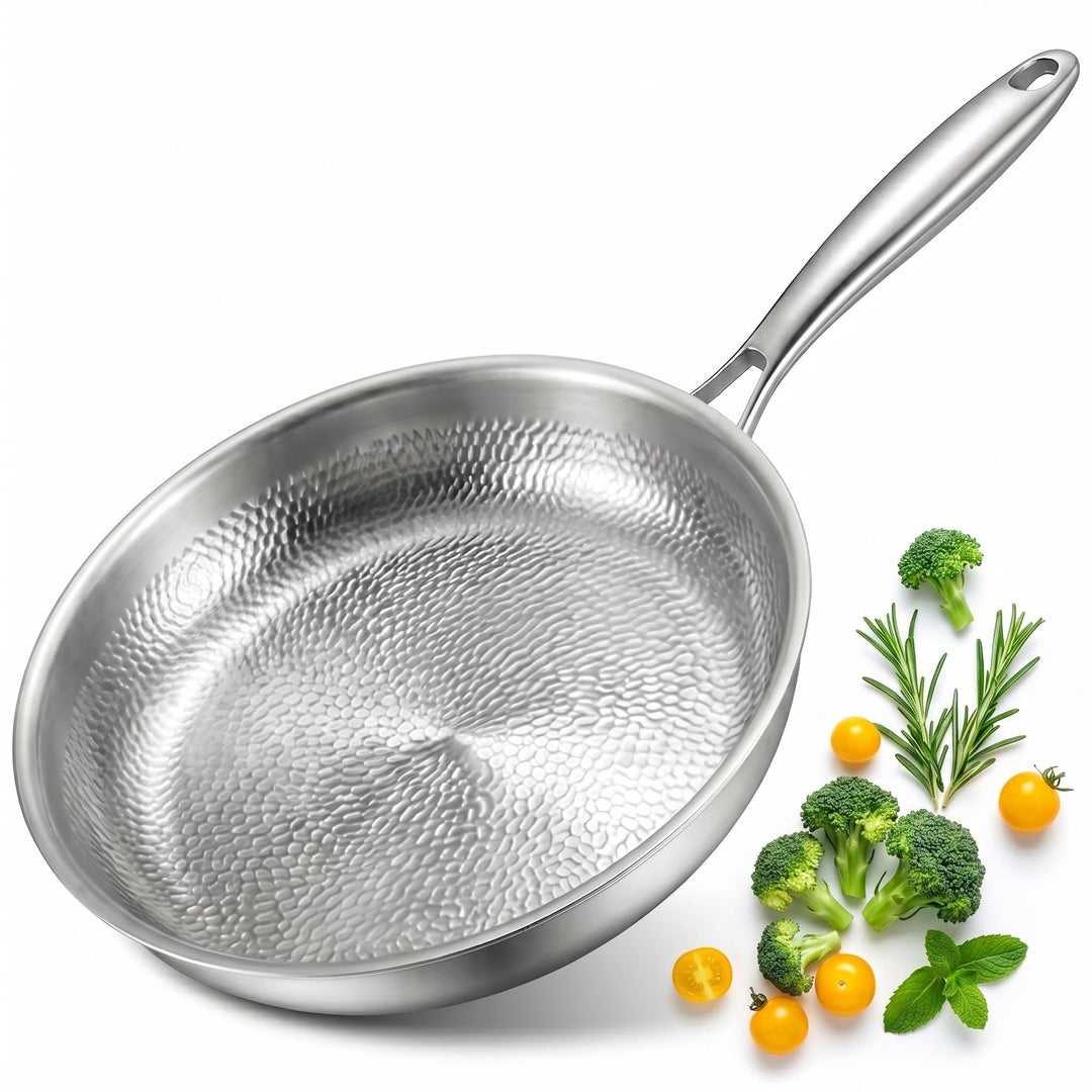 Titan Pfanne Induktion, 28cm Edelstahlpfanne Unbeschichtet, 18/10 Edelstahl Bratpfanne ohne PFOA &amp; P