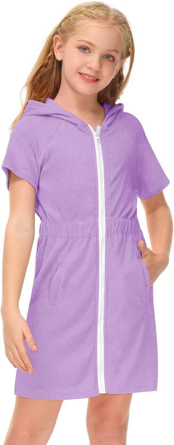 Kinderbademantel Mädchen, Weicher mit Reissverschluss Gross Kinder Badeponcho Kinderbademantel Flaus