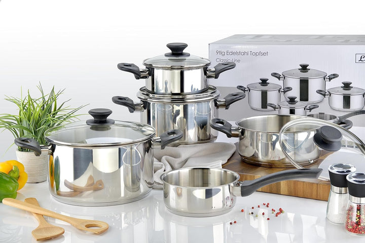 Linnuo Topfset Induktion Kochtopf Set Edelstahl Töpfe mit Glasdeckel Griff nicht heiss, Kochgeschirr