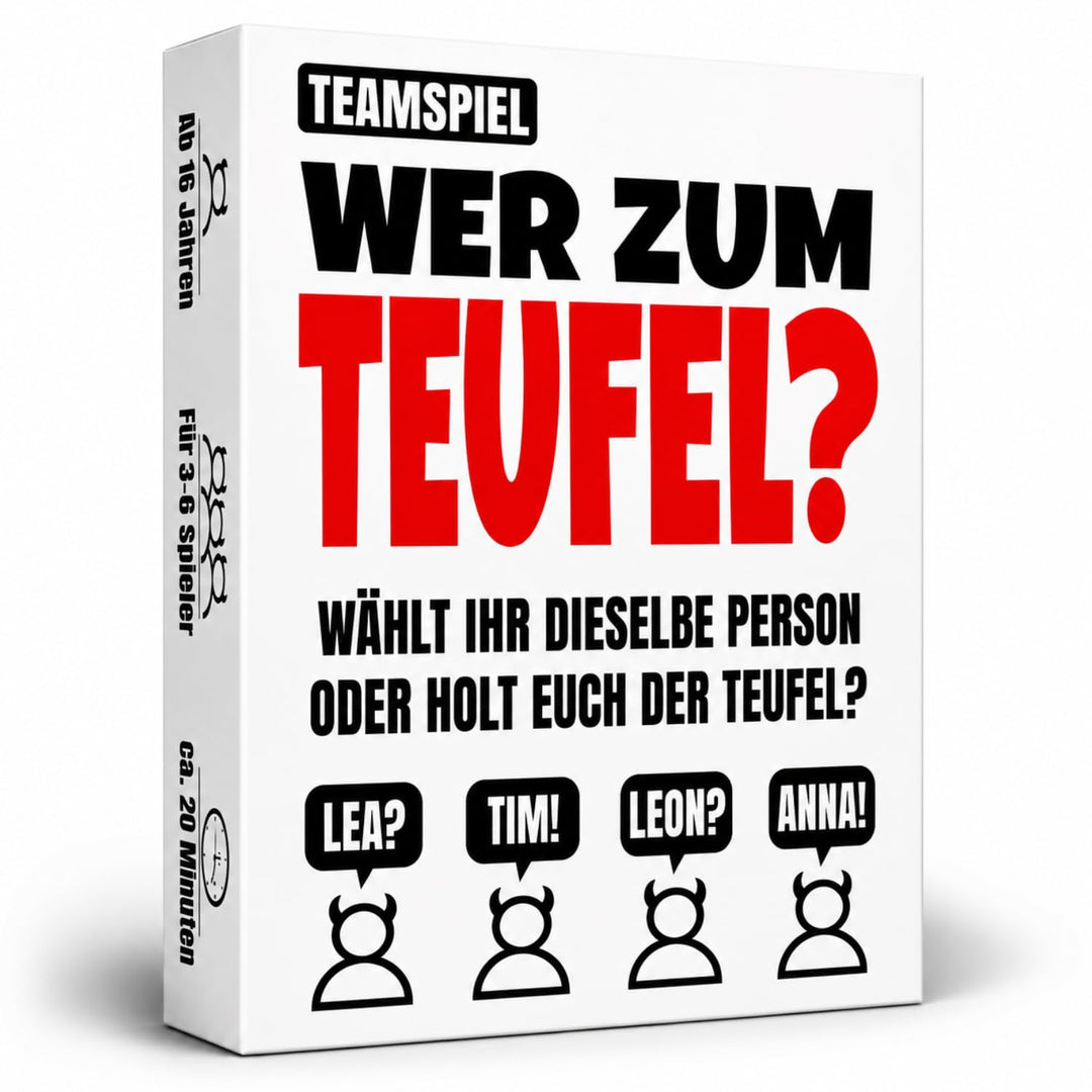 Wer zum Teufel – Kooperatives Partyspiel | Wer würde eher als Teamspiel | 3-6 Spieler ab 16 Jahren |