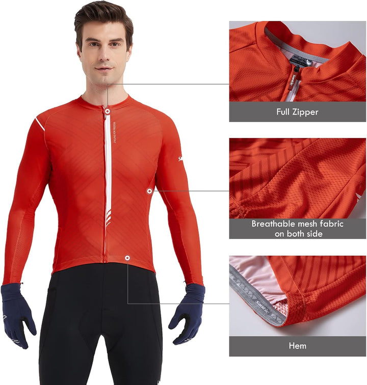 Santic Fahrradtrikot Herren Langarm Radtrikot Winter Fahrradshirt Herren Atmungsaktiv mit Taschen S