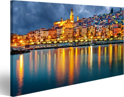 Bild auf Leinwand Provence Dorf Menton Nach Sonnenuntergang Wandbild Poster Kunstdruck Bilder Format