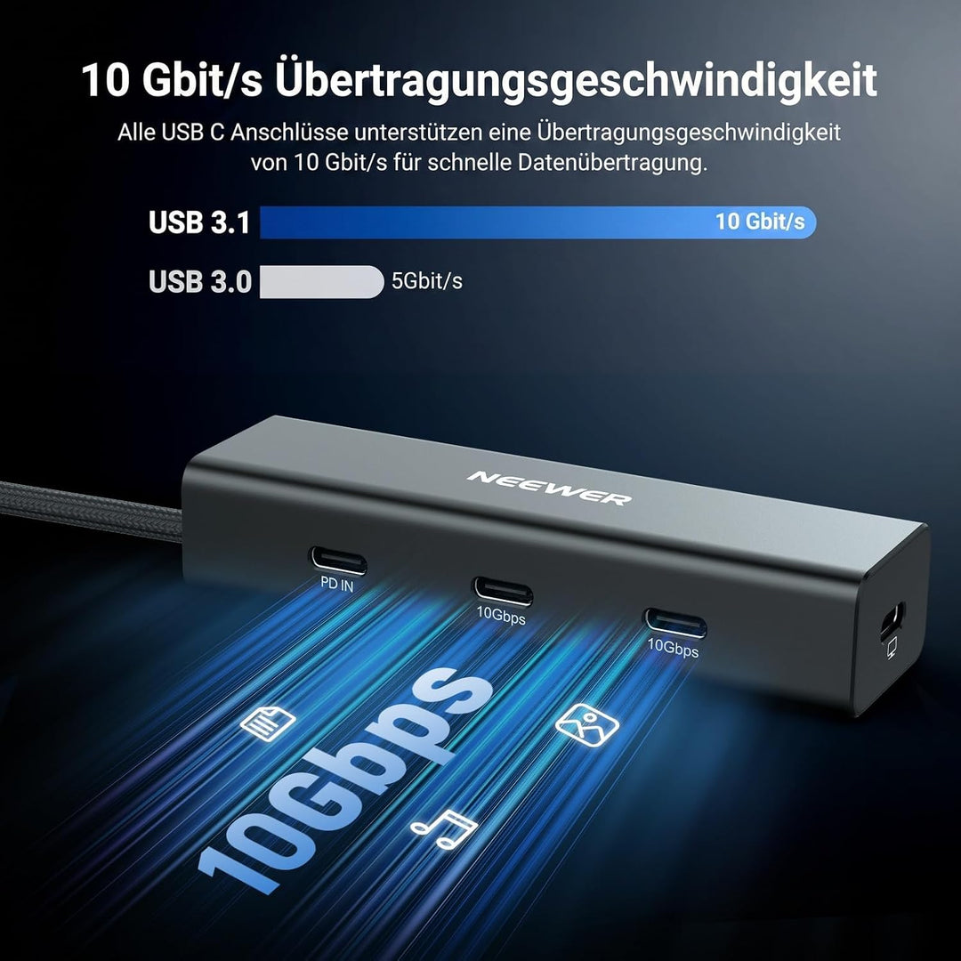 NEEWER USB C Hub Dock mit Cold Shoe Mount, 4 in 1 USB 3.1 Gen2 Extender Multiport Adapter Dongle, 10