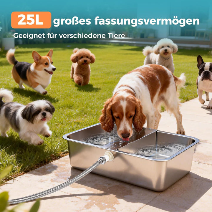 Automatischer Wassertrog aus Edelstahl 25L, Selbstfüllender Wasserspender für Grosse Hunde, Pferde,
