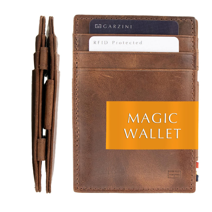 GARZINI Magic Wallet, RFID Geldbeutel für Herren aus echtem Leder mit Platz für 10 Karten, Mini Geld