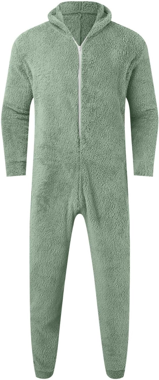 Jumpsuit Herren Teddy Fleece Schlafanzug Einteiler Onesie Winter Fluffy Pyjama Kuschelig Overall mit