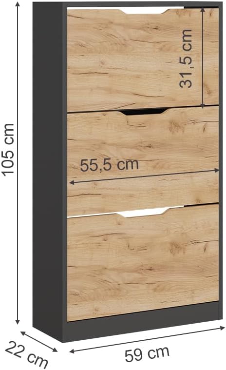 Vicco Schuhkipper Luca, Anthrazit/Goldkraft Eiche, 59 x 105 cm mit 3 Fächern Anthrazit/Goldkraft Eic