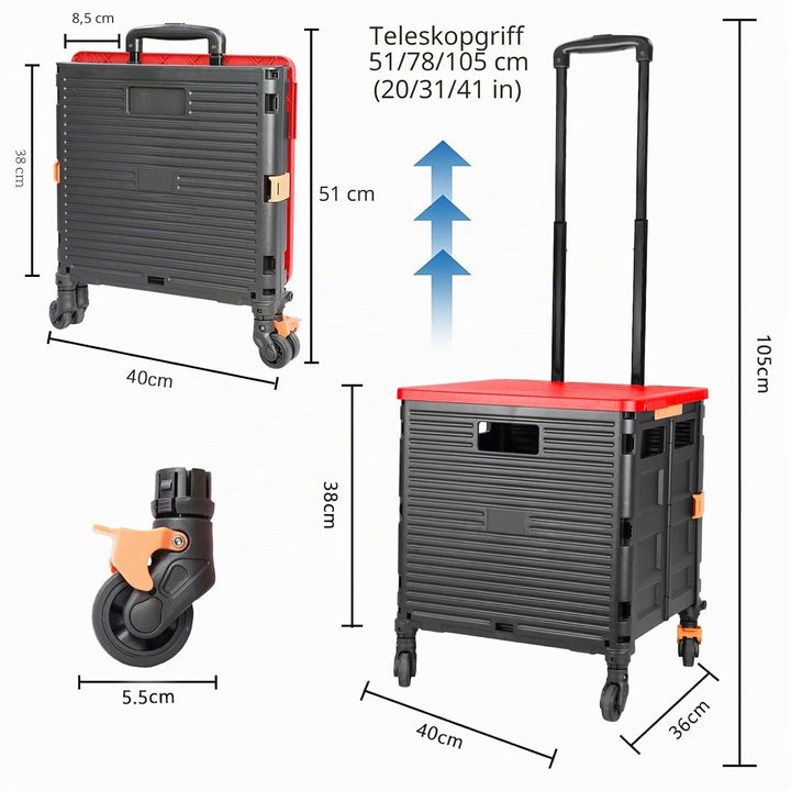 Wagen Faltbar mit Rädern, 1,93Cu ft/100Lbs Edelstahl mit Hoher Kapazität Robuster und Langlebiger Ei