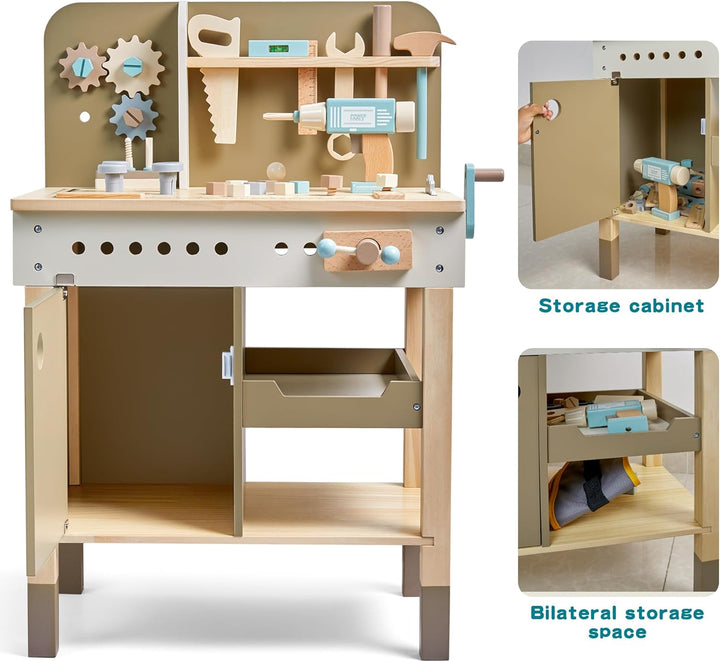 Kinder Werkzeug Set, hölzerne Werkzeuge Bank mit Schürze Kleinkind Spielzeug Werkbank Mit Realistisc
