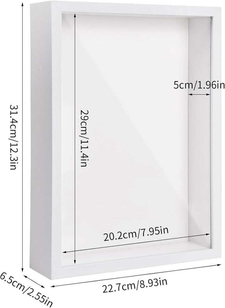 PTJJXA 3D Bilderrahmen zum Befüllen, 3D Tief Objektrahmen A4, Schattenbox Vitrine Rahmen mit Transpa