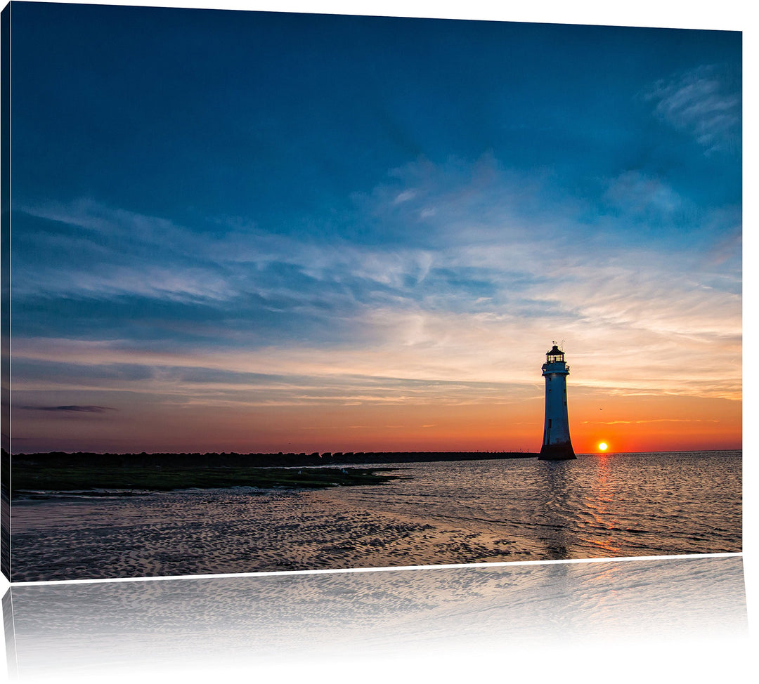 Pixxprint Leuchtturm im Sonnenuntergang als Leinwandbild/Grösse: 100x70 cm/Wandbild/Kunstdruck/ferti