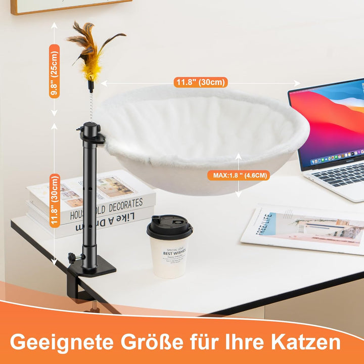 Uross Katzenbett für Schreibtisch - 360° drehbar & höhenverstellbar, weiches Katzenhängematte mit 2