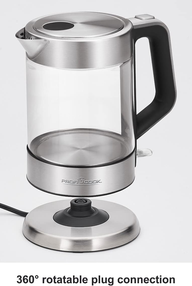 ProfiCook PC-WKS 1107 G Edelstahl-Glas-Wasserkocher, 1,5 L, 2200 W maximal, Edelstahlheizelement, St