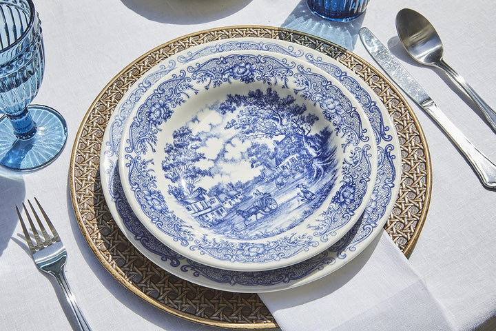 Tognana Old England Tafelservice für 6 Personen, 18-teilig, Steinzeug, Weiss und Blau