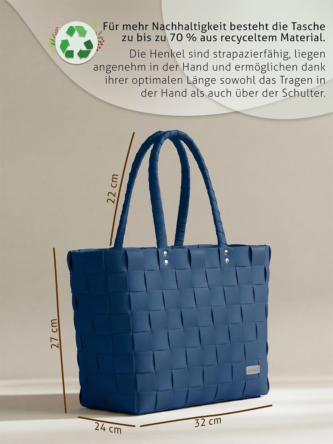 normani Flecht-/Einkaufskorb - inkl. eingenähter Innentasche für Schlüssel, Handy etc, Farbe Blue Sh