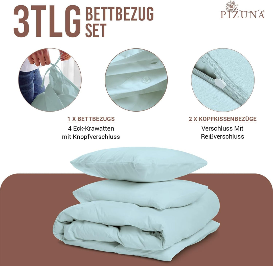Pizuna 400 Fadenzahl aus Baumwolle Bettwäsche Baby blau, 100% Langstaple Baumwolle Bettbezug und Kis