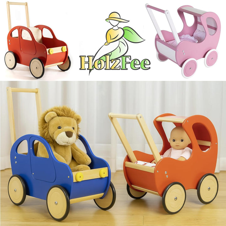 Lauflernwagen Holz Auto Baby Laufwagen Griff höhenverstellbar Farbe Auswahl (Blau), Blau