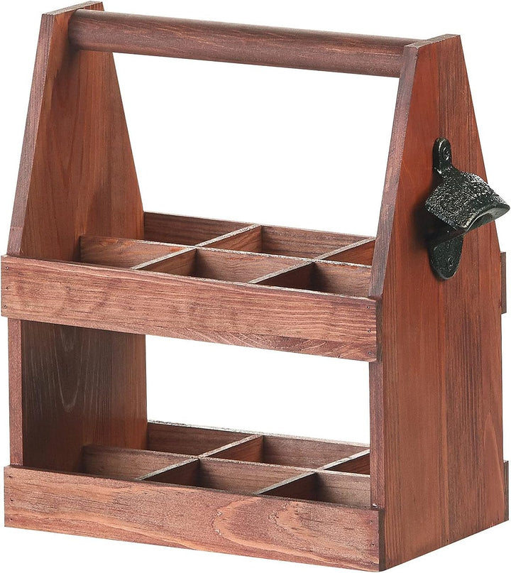 Cucina di Modena Männerhandtasche: 2er-Set Flaschenträger aus Kiefernholz mit Flaschenöffner (Geträn