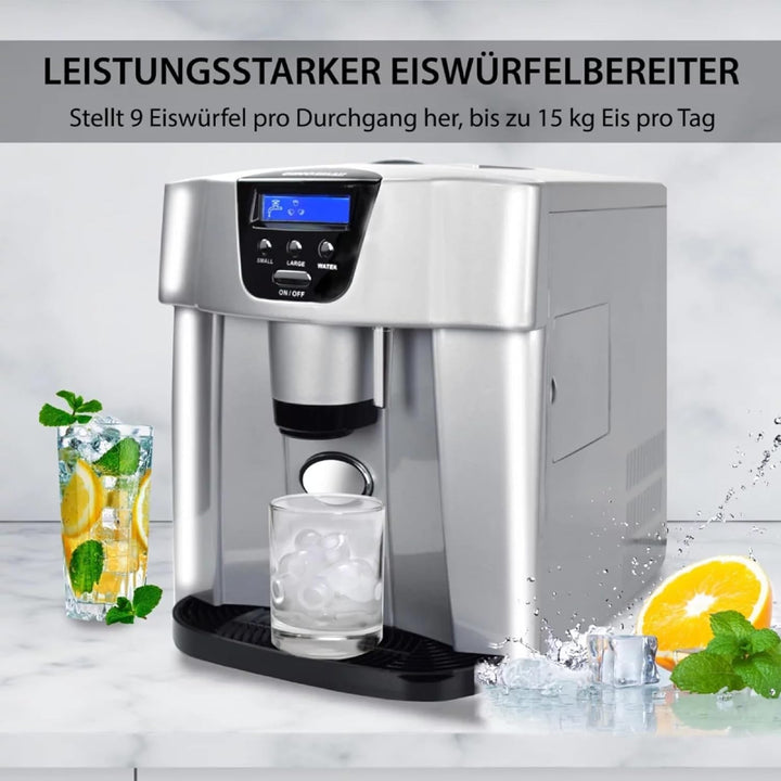 Syntrox Eiswürfelmaschine Gipua (Eiswasserfunktion + Display + Spender), Schneller Eiswürfelprozess,