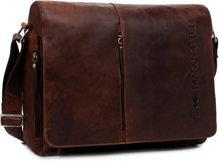 Marc Peter® Bergen leder Umhängetasche für Herren Damen | 15.6 Zoll Laptoptasche | Aktentasche aus e